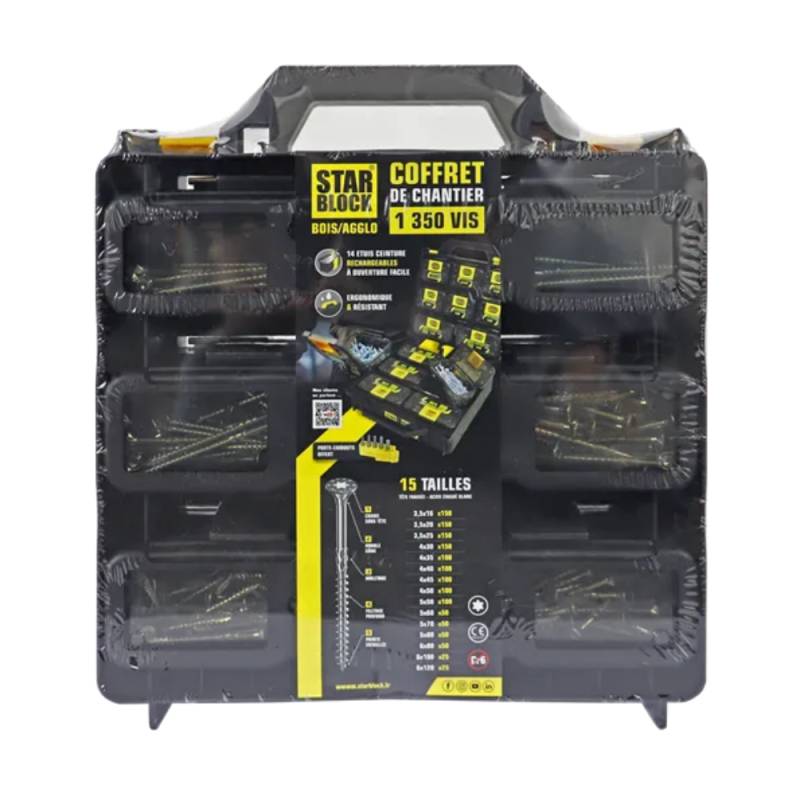 Coffret Starblock – Vis Bois/Agglo VBA-Tête Fraisée Torx -Acier Zingué – 1350 Pièces