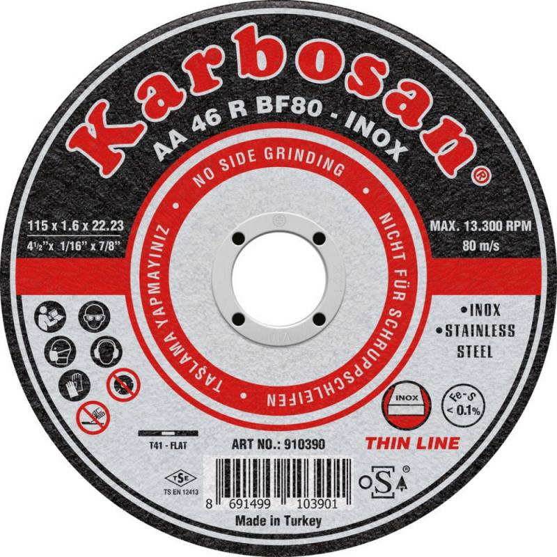 Disque à Tronçonner Plat 115X1.6X22.2 AA46R Inox KARBOSAN
