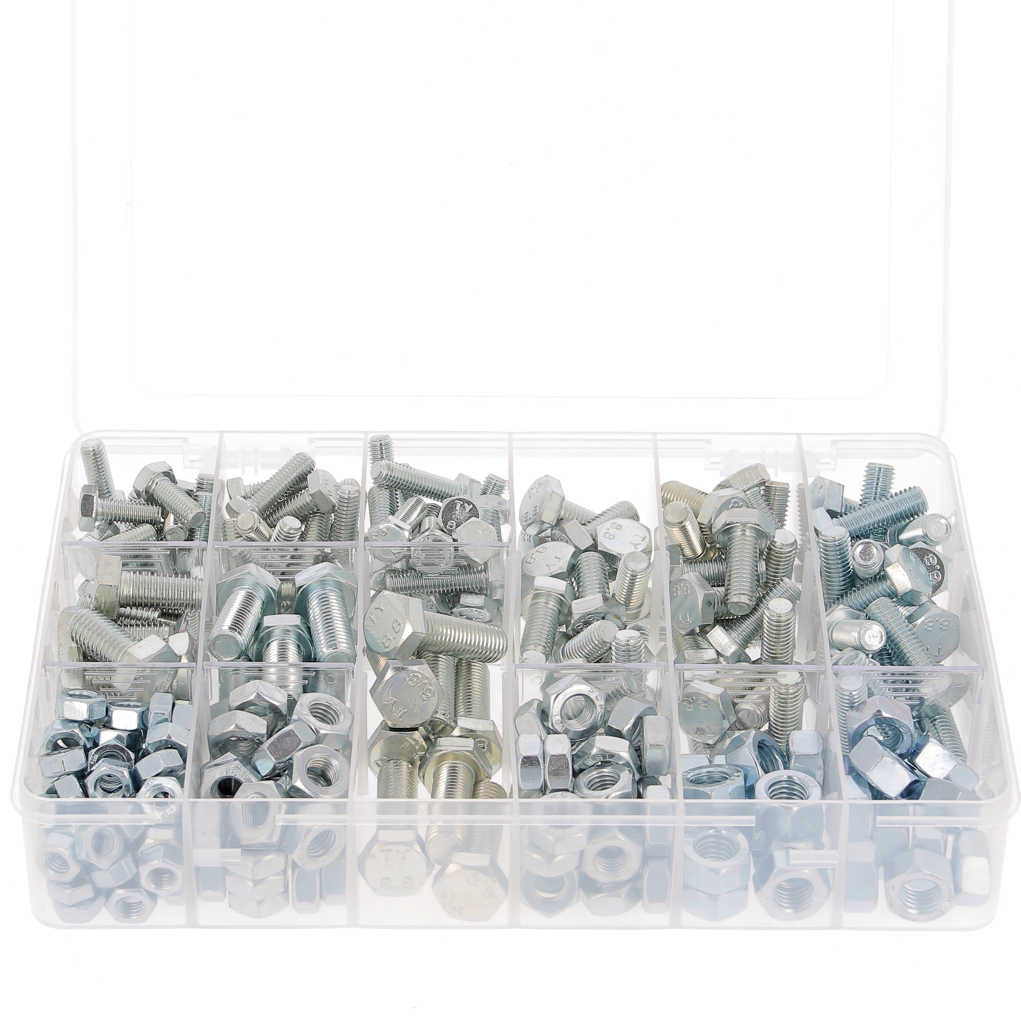 Coffret de 800 Vis TH M4-M5-M6 DIN 933 + Écrous Acier Zingué Blanc