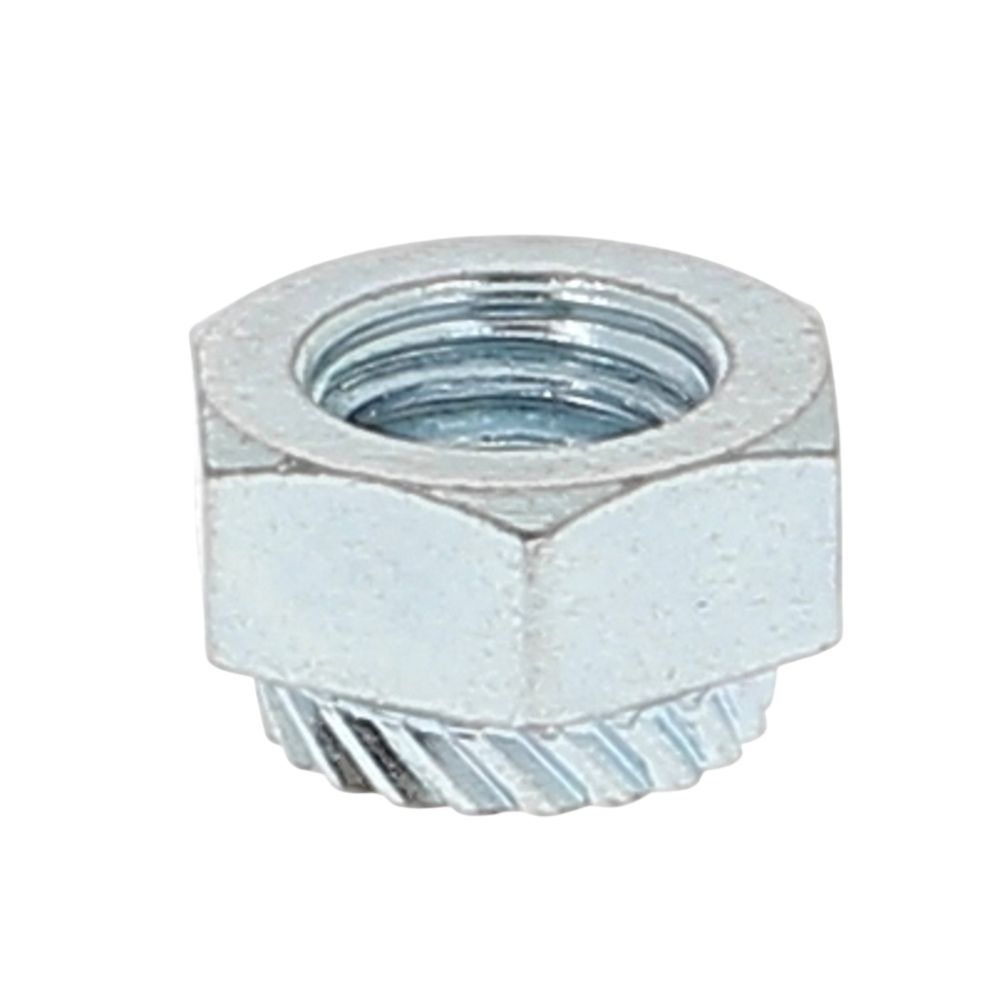 Ecrou à sertir - Plat - Hexagonal - Borgne Matière Acier Zingué Sertissage  0.5-2.0 Taille M4x0.7 L ±0.4 (mm) 15 A ±0.3 (mm) 9 M +0.0/-0.1 (mm) 5.9 K  +0.15/-0.0 (mm) 1 Trou M1 +0.1/-0.0 (mm) 6