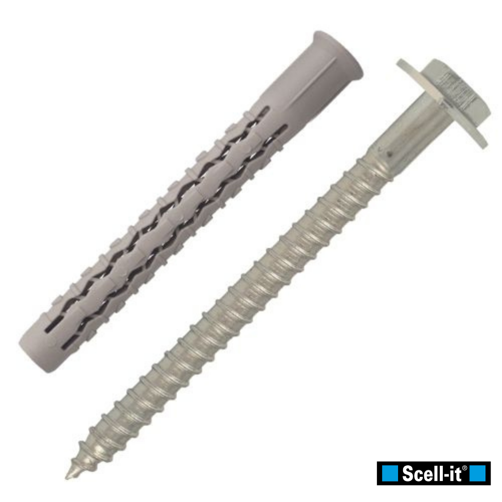 Cheville Nylon Longue Expansion + Vis à Tête Hexagonale à Embase Acier