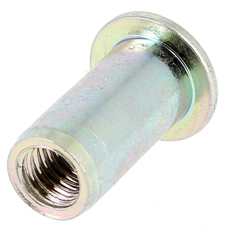 Écrou Noyé RIVKLE® en Acier Zingué à Fût Cylindrique Lisse Ouvert (Tête Plate)