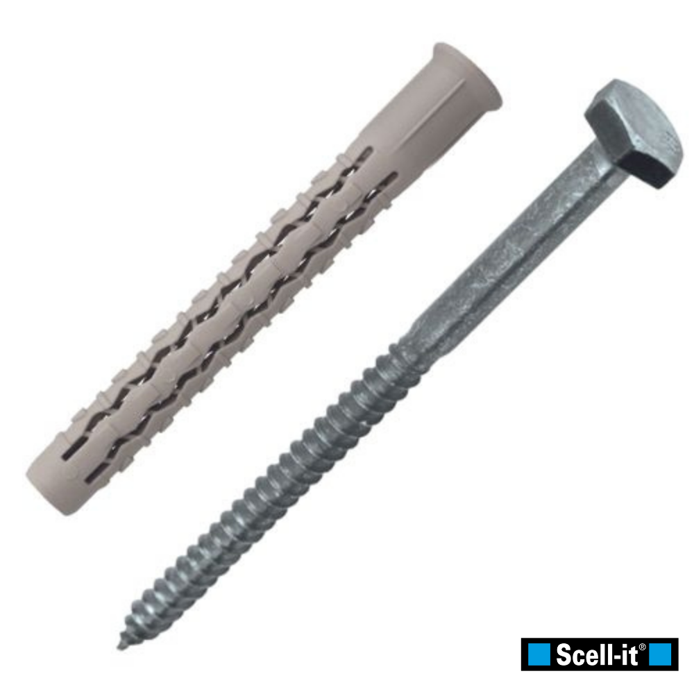 Cheville Nylon Longue Expansion + Vis à Tête Hexagonale Acier