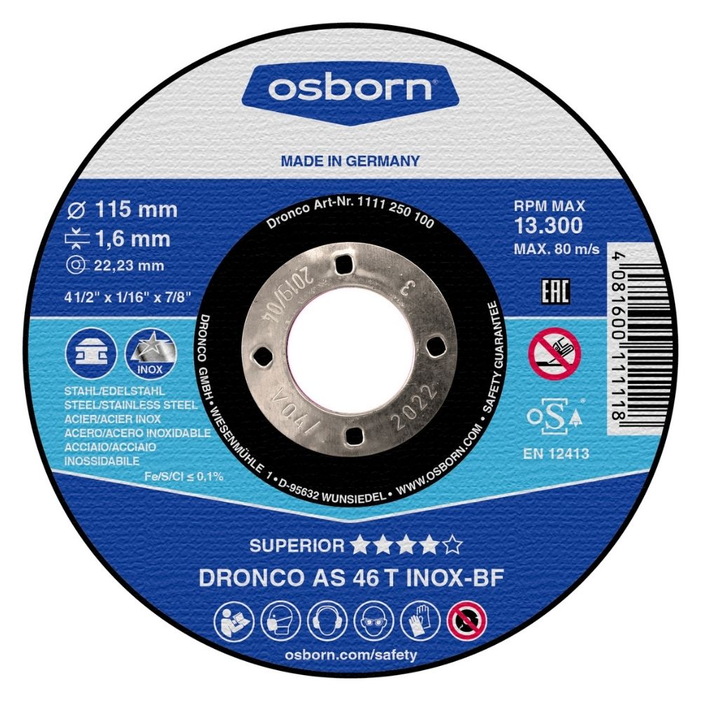 Disque à Tronçonner Plat 115x1.6x22.2 AS46T Inox